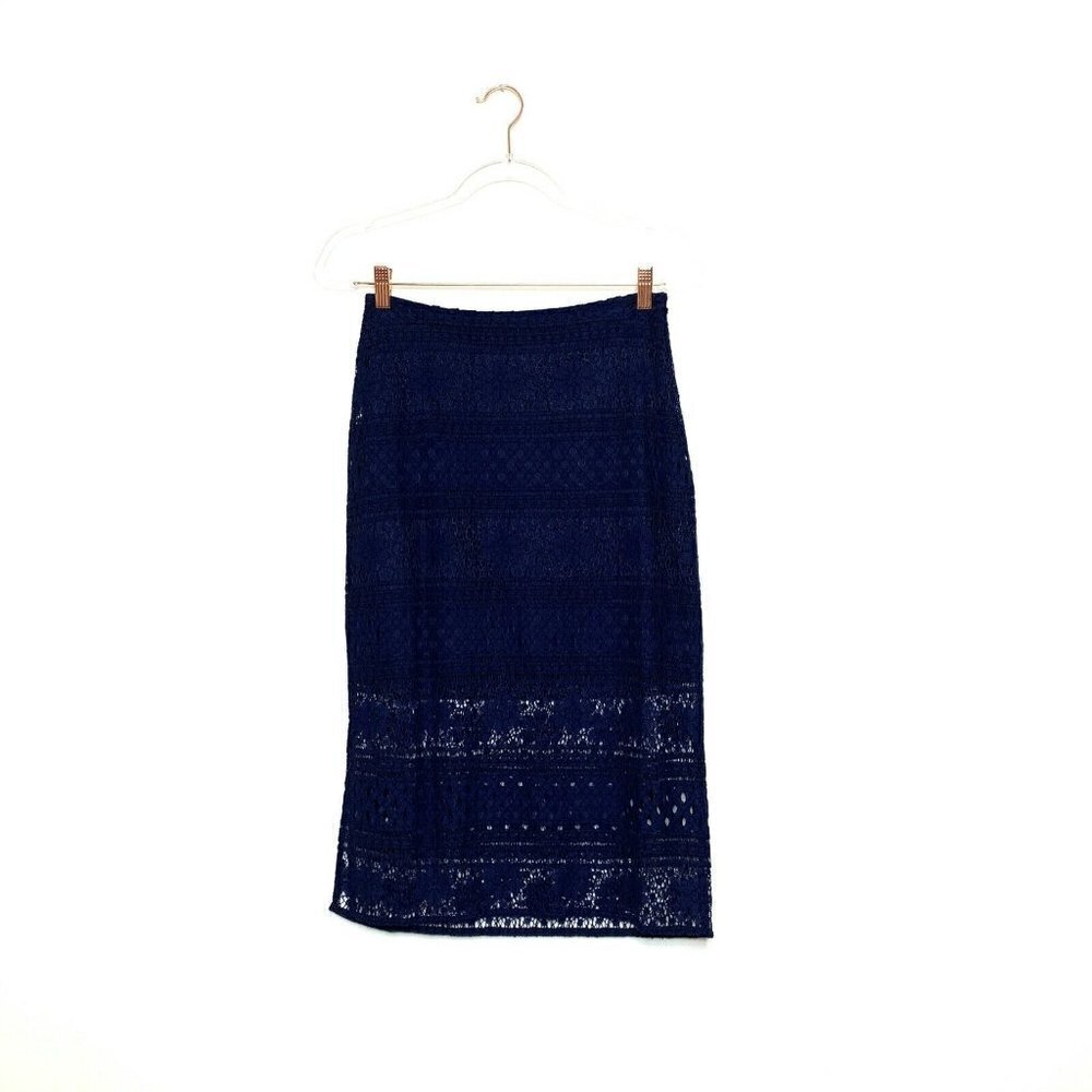 Paris Sunday Skirt Women Small‎ Navy Blue Lace Line